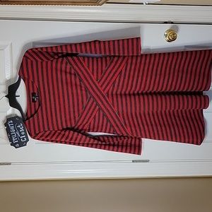 Ronni Nicole Red and Black Striped Midi Dress